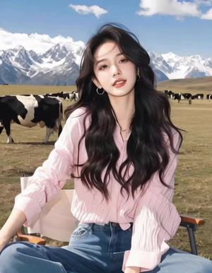 远景人物穿白色上衣和牛仔长裤的动态服装