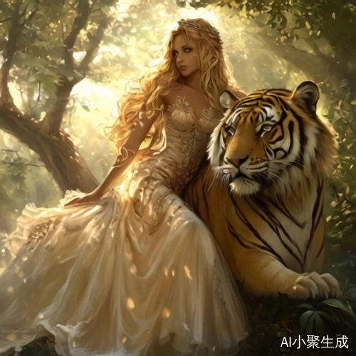 美女和老虎拥抱