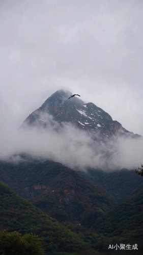 一座仙雾缭绕的大山里 飞来一只仙鹤 在空中盘旋两圈 落在地上