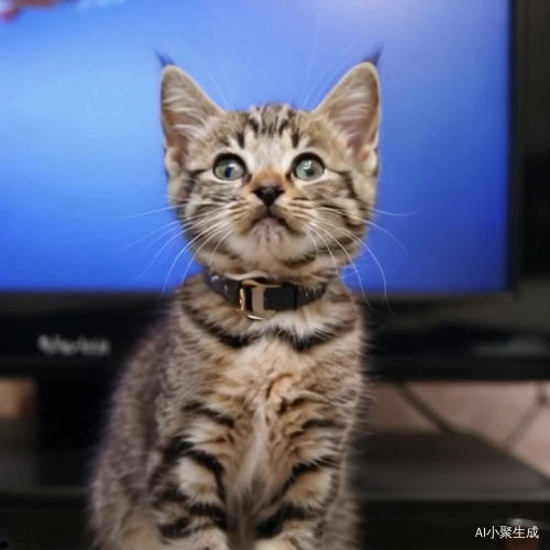一只很可爱的小猫正在乖乖的看电视
