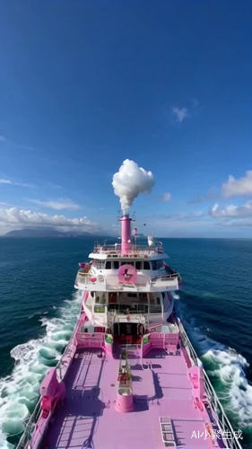 梦幻童趣的Hello Kitty游轮航行在蔚蓝海面