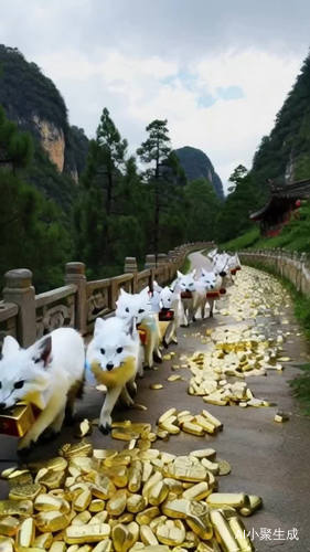 九尾狐队伍送财富到美丽山间
