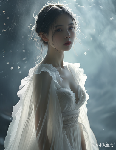 幽谧空间中的清冷美人如诗如画的梦幻景象