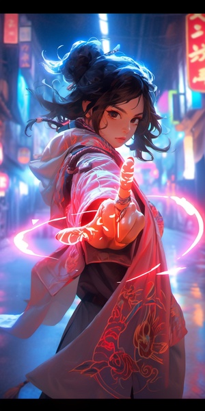 Ancient Chinese Martial Arts Fairy in Cyberpunk Style