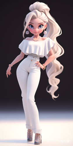 Cartoon Girl in 3D Disney Style with Full Body on White Background