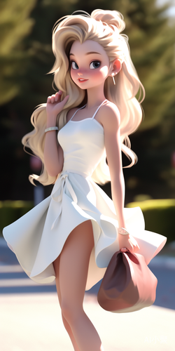 Cartoon Girl in 3D Disney Style with Full Body on White Background