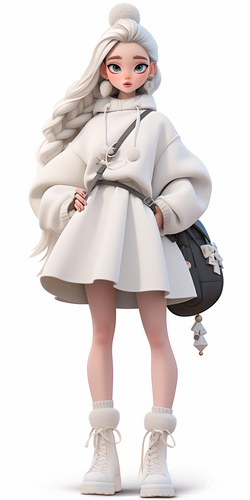 Cartoon Girl in 3D Disney Style with Full Body on White Background