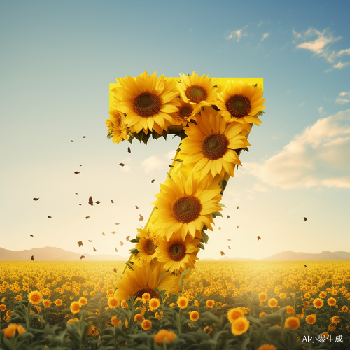 数字7构成的向日葵在亮色背景中绽放
