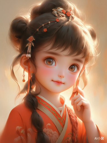 Cute Ancient Chinese Girl in Tang Dynasty Hanfu with Vivid Expression