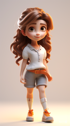 Cartoon Girl in 3D Disney Style with Full Body on White Background