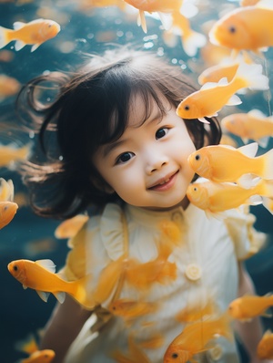 A,3-year-old,Chinese,girl,is,surrounded,by,seawater,Schools,of,yellowfish,,smile,,art,by,Rinko,Kawauchi,,dreamy,lofi,photography,airy,and,light,delicate,face,Ultra,HD,resolution,hyper,resolution,ultra-real,picture,,hyper,quality,,fujifilm,,ultra,detailed,8k,,best,quality