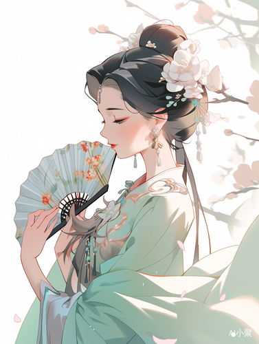 Charming Chinese Maiden Holding a Paper Fan