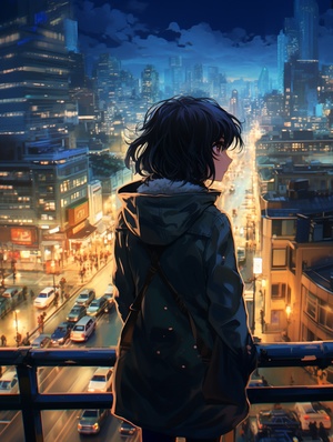 A,girl,,makoto,shinkai,style,,anime,,japan,animation,background,,80mmcamera,lens,,wide,angle,,night,view,,city,,building,,edge,,high,detail,q,2,s,250,v,5