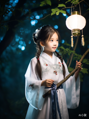 Moonlit Night: Joyful Chinese Girl and Festive Atmosphere