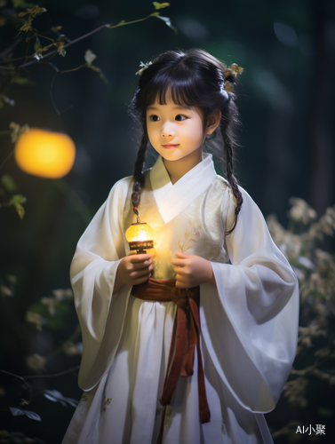 Moonlit Night: Joyful Chinese Girl and Festive Atmosphere