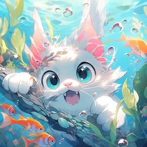 Bright Underwater Portrait of a Cute Cat