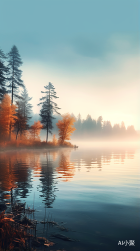 Misty Autumn Lake iPhone Wallpaper 1:2