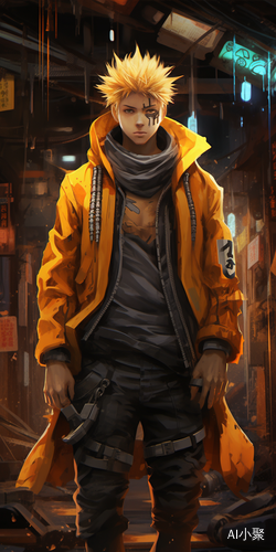 Naruto Anime Wallpaper in Cyberpunk Dystopia Style