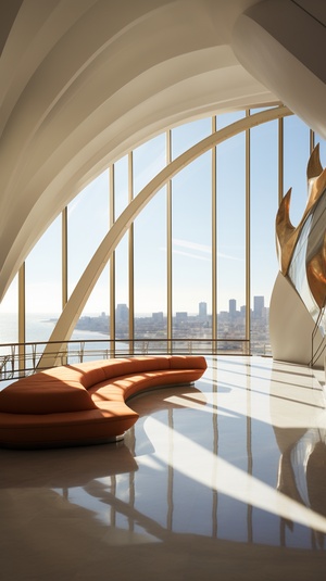 Interior,architecture,design,,a,modern,penthouse,drawing,inspiration,from,Santiago,Calatrava,,featuring,a,sculptural,,bronze,staircase,,wave-like,ceiling,elements,,and,a,wall,of,curved,windows,,Santiago,Calatrava,,Norman,Foster,,Renzo,Piano,,Nikon,Z9,,focusing,on,the,fluidity,and,movement,in,architectural,form,,32k,UHD,s,200,ar,4:5,chaos,15,version,5.2