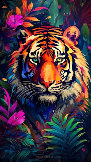 tiger,,tropical,,Paul,Klee,style,,surreal,masterpiece,,octane,rendering,,focus,,colorful,background,,detailed,,intricate,details,,rich,colors,,ar,9:16,s,750