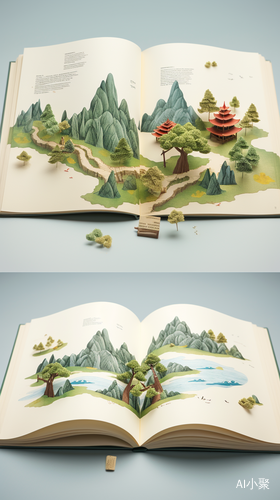 Chinese landscape illustration in the 3D book