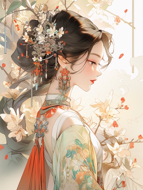 masterpiece,best,quality,8k,high,detailed,ultra-detailed,A,beautiful,woman,in,ancient,Chinese,style,dress,A,serene,and,peaceful,atmosphere,A,mystical,and,elegant,scene,A,graceful,and,gentle,woman