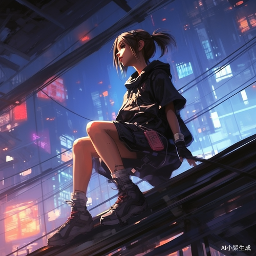 赛博少女，漂浮高冷全身短裙