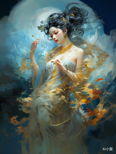 Cinematic Paintings: Goddess, Woman, and Mera in Chinese and Surrealist Styles