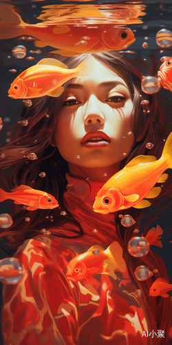 Dreamy Chinese Style: Ethnic Woman and Red Fish