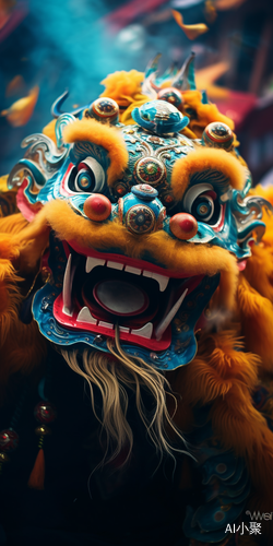 Close-up of a person in a Chinese lion costume