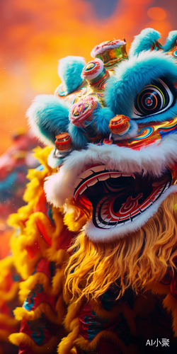 Close-up of a person in a Chinese lion costume