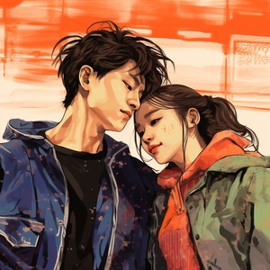 couple,manga,co,,in,the,style,of,pop,art-inspired,illustrations,,everyday,life,depiction,,normcore,,8k,,dotted,,primary,colors,,romanticized,figures,ar,3:4,niji,5