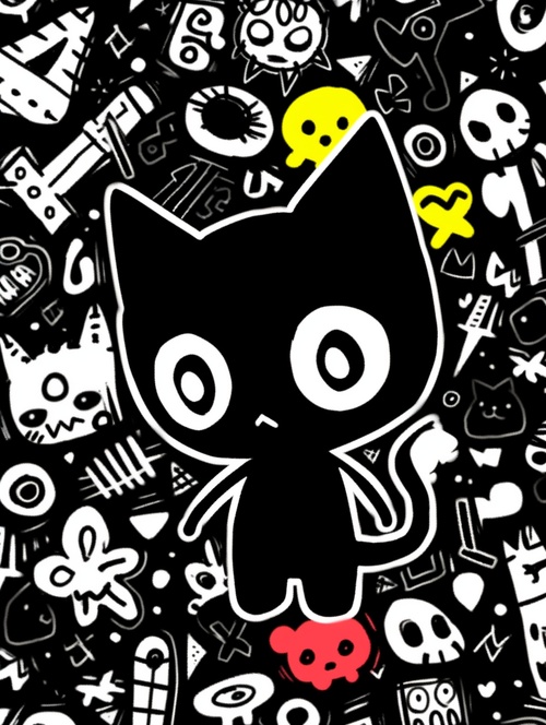 A,cute,cartoon,acute,black,cat,,full,body,white,background,,Morandi,colors,,Keith,Haring,style,doodles,,sharpie,illustrations,,MBE,illustrations,,bold,lines,,grunge,beauty,style,,mixed,patterns,,text,and,emoticons,symbol,install,ar,3:4,niji,5s,400