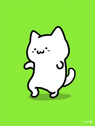 Cute White Little Cat Playing in Green Background