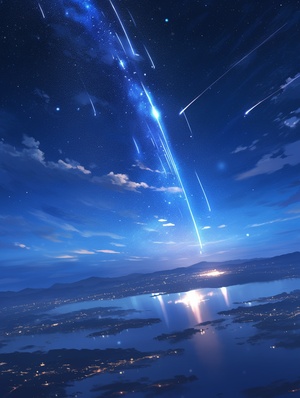 Dazzling Meteor: In the Starry Sea at Night