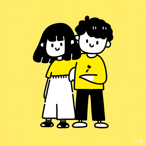 Cute Cartoon Boy and Girl Couple on Yellow Background