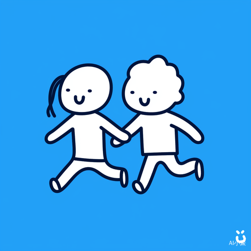 Cute Cartoon Boy and Girl Couple in Keith Haring Style