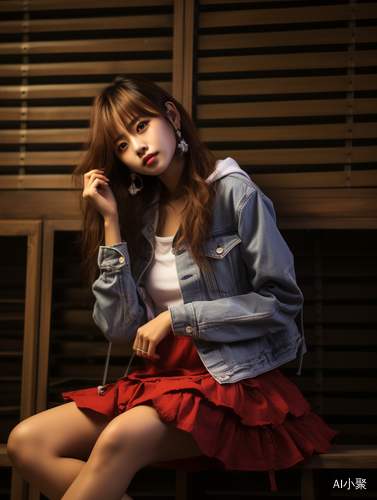 Woman in Jean Jacket Posing in He Jiaying Style