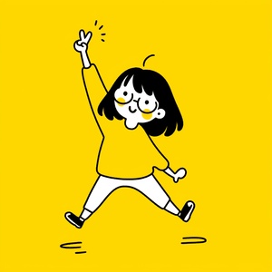 Cute Cartoon Girl with Yellow Background in Keith Haring Style