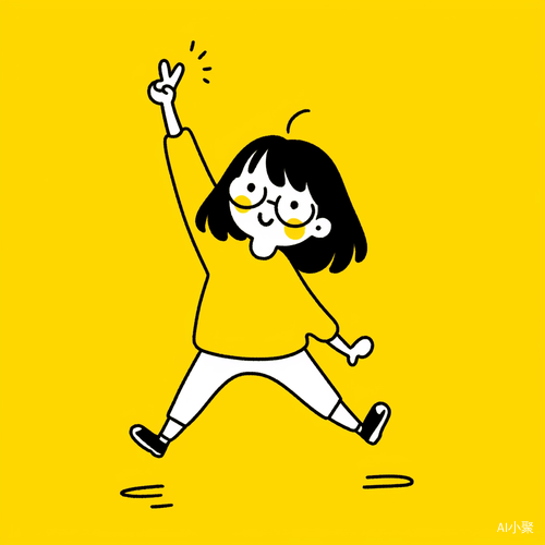 Cute Cartoon Girl with Yellow Background in Keith Haring Style