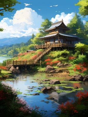 anime,scenery,of,a,japanese,house,with,a,pond,and,a,bridge,,ross,tran.,scenic,background,,makoto,sinkai,,japanese,art,style,,relaxing,concept,art,,by,Yanjun,Cheng,,traditional,japanese,concept,art,,studio,glibly,makoto,shinkai,,anime,background,art,,ross,tran,style,,g,liulian,art,style,,trending,on,artstationh,,trending,on,cgstation