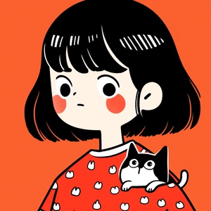 【a,cute,cartoon,girl,is,wearing,short,sleeves,and,a,cat,,,half-length,photo,or,portrait，in,the,style,of,Keith,Haring,sharpie,illustration,,bold,lines,and,solid,colors,,simple,details,,minimalist,,thick,lines.,ar1:1s,180