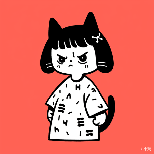 Cute Cartoon Girl with Cat in Keith Haring Style