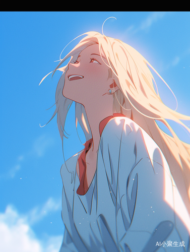 Joyful and Optimistic: Anime Wallpaper of a Beautiful Woman with Long Blonde Hair