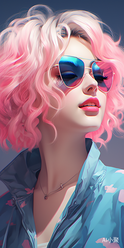 Fashionable Woman with Pink Sunglasses and White Blond Hair