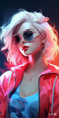 Fashionable Woman with Pink Sunglasses and White Blond Hair