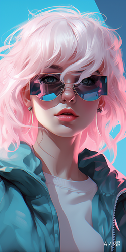 Fashionable Woman with Pink Sunglasses and White Blond Hair