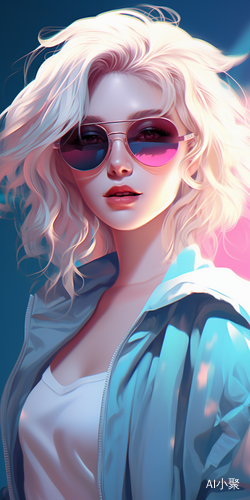 Fashionable Woman with Pink Sunglasses and White Blond Hair