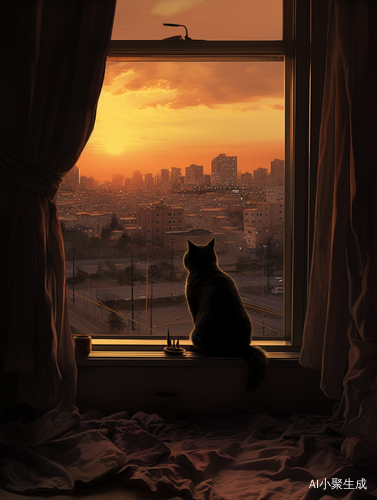 猫与城市日落下的孤独