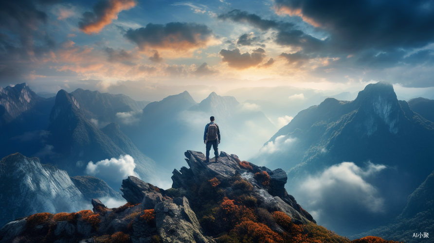 Man Overlooking Clouds in Italian Landscapes